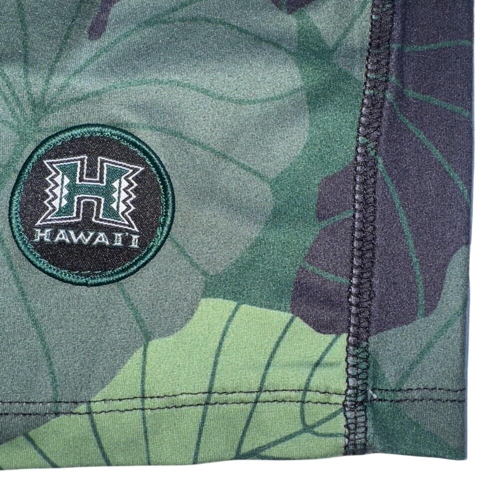 UH HAWAII WAHINE ATHLETIC SHORTS WOMENS SIZE LARGE L GREEN TAPA LEAF PRINT
